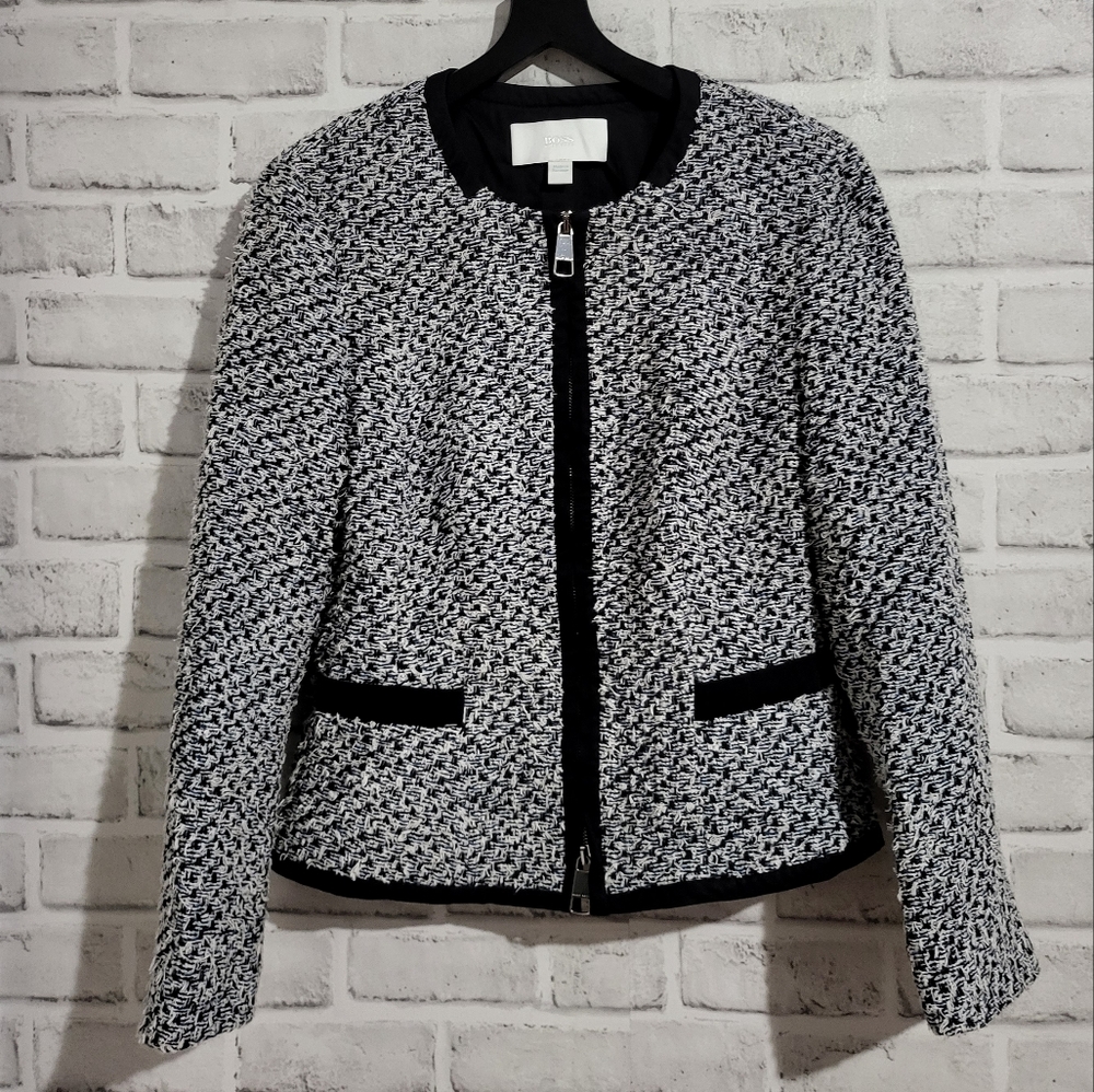 NWOT Hugo Boss Kalaila Tweed Zipper Jacket size 4 - Picture 3 of 11